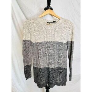 Quiet Luxury Minimalist Cable Knit Sweater Cream Gray